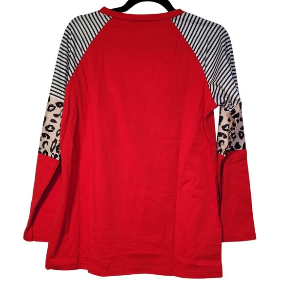Woffccrd Women Mom Life Leopard & Striped Long Sleeve Red Shirt Small New - Picture 5 of 9